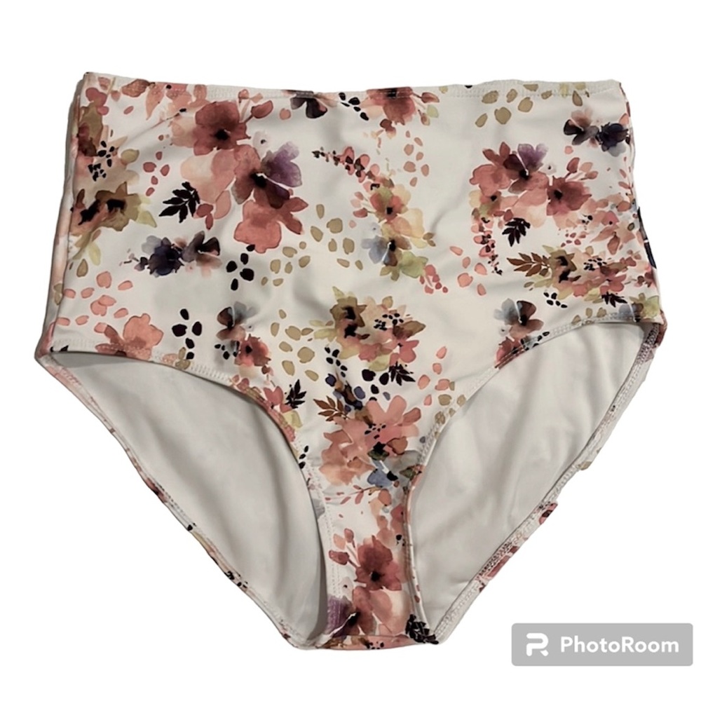 Janela Bay high waisted bikini bottom, floral, white purple & pink womens medium
